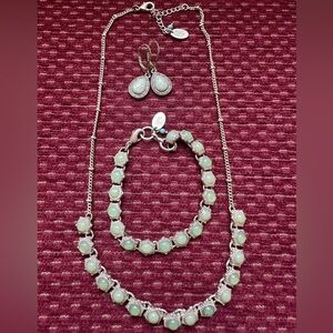 1928 Mint Green Jewelry Set: Necklace Braclet and Earrings